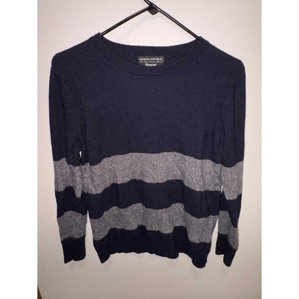 Banana Republic Filpucci Italian Yarn Merino Wool Cashmere Striped Sweater Navy